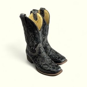 LNC CORRAL Vintage Men's Boots A 2159 Black Snake Inlay Square Toe Size 8